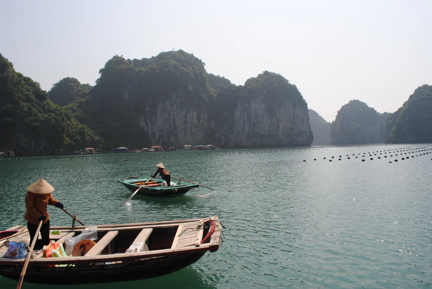 Boats among limestone islands in Ha Long Bay, Vietnam